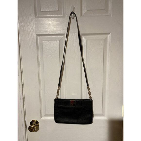 Kate Spade Black Leather Chain Strap Bow Detail Crossbody Shoulder Bag Purse - Picture 1 of 7
